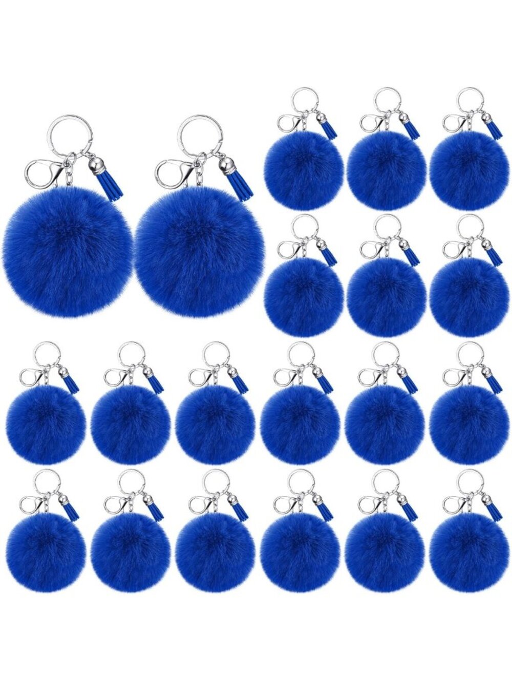 20 Pcs Cheerleader Faux Pom Pom Keychains - Blue Keyring Charms for Spirit & Fun